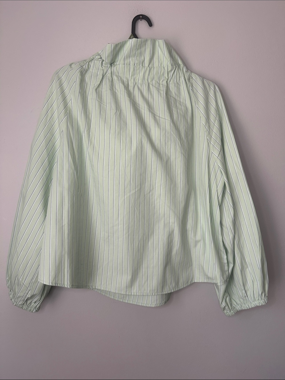 Free Assembly Light Green Striped Ruffle Tie-Neck Blouse size S, & XXL - Picture 8 of 10